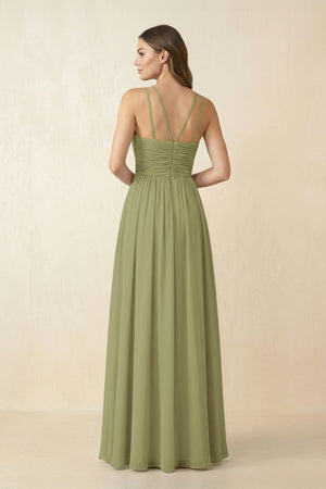 Halter Pleated A - Line Chiffon Bridesmaid Dress in Moss Green - SHE IS ME Bridesmaid Dresses