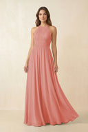 Halter Pleated A - Line Chiffon Bridesmaid Dress in Mulberry - SHE IS ME Bridesmaid Dresses