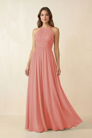 Halter Pleated A - Line Chiffon Bridesmaid Dress in Mulberry - SHE IS ME Bridesmaid Dresses