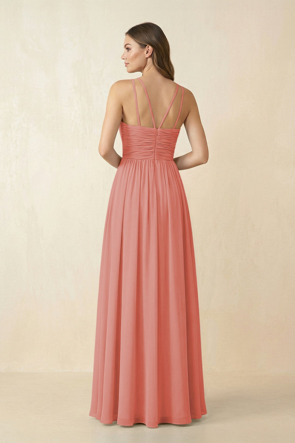 Halter Pleated A - Line Chiffon Bridesmaid Dress in Mulberry - SHE IS ME Bridesmaid Dresses