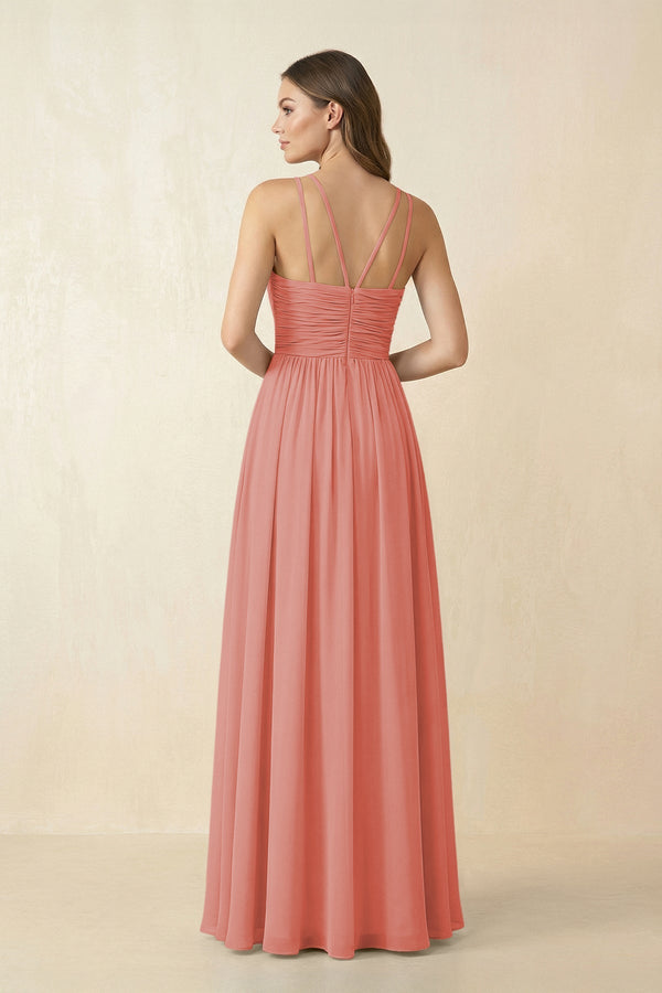 Halter Pleated A - Line Chiffon Bridesmaid Dress in Mulberry - SHE IS ME Bridesmaid Dresses