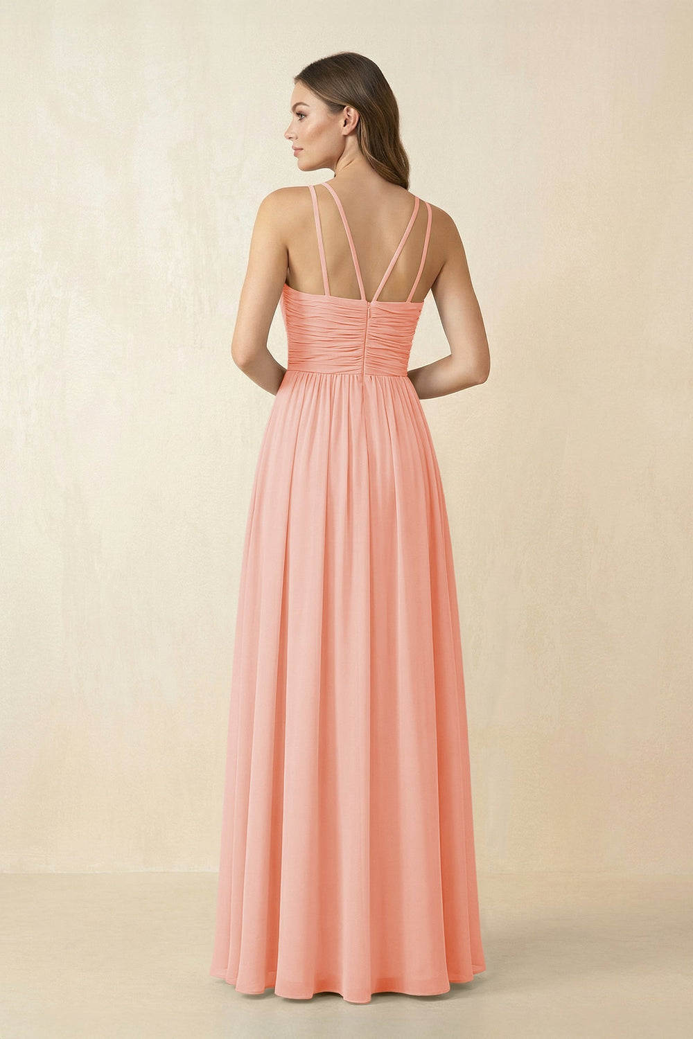 Halter Pleated A - Line Chiffon Bridesmaid Dress in Rose Petal - SHE IS ME Bridesmaid Dresses