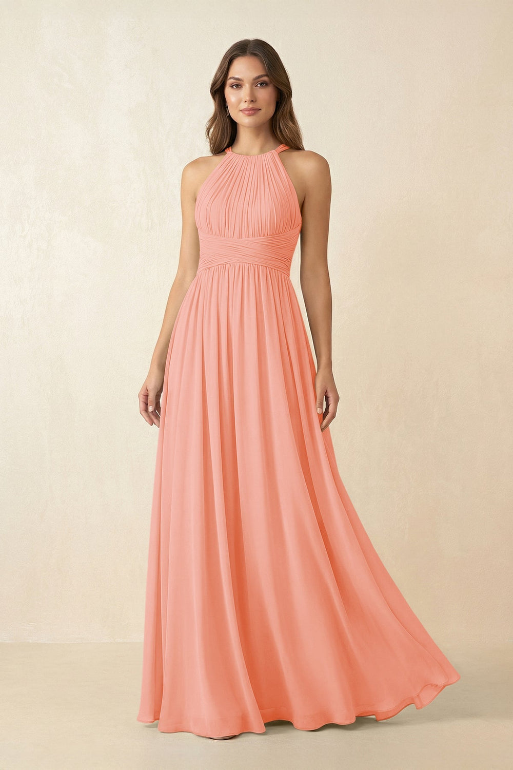 Halter Pleated A - Line Chiffon Bridesmaid Dress in Rosette - SHE IS ME Bridesmaid Dresses