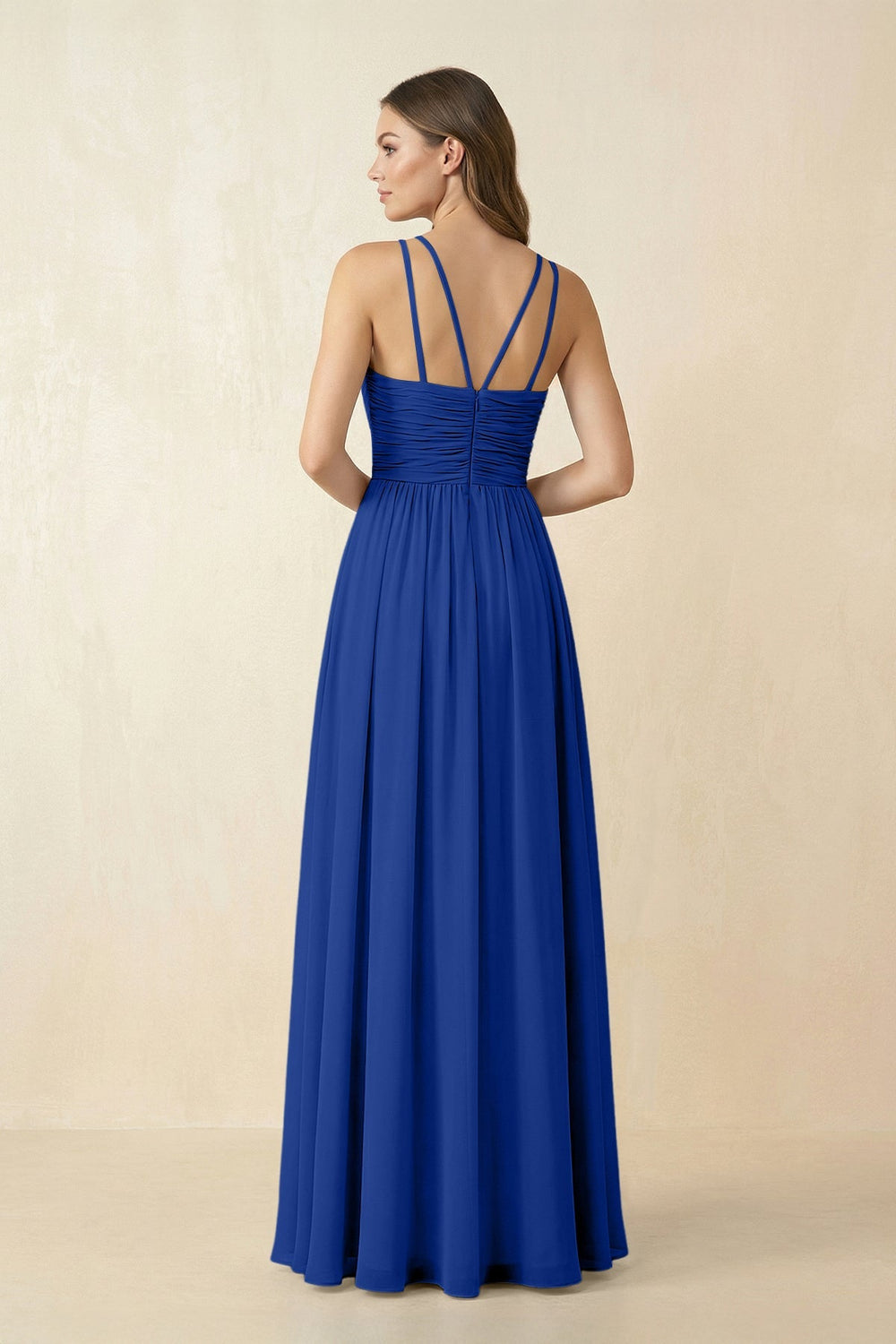 Halter Pleated A - Line Chiffon Bridesmaid Dress in Royal Blue - KISS BRIDAL Bridesmaid Dresses