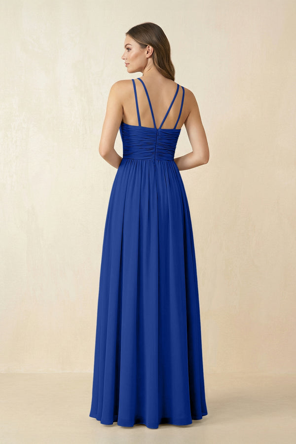 Halter Pleated A - Line Chiffon Bridesmaid Dress in Royal Blue - SHE IS ME Bridesmaid Dresses