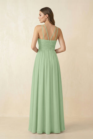 Halter Pleated A - Line Chiffon Bridesmaid Dress in Sage - SHE IS ME Bridesmaid Dresses