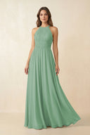 Halter Pleated A - Line Chiffon Bridesmaid Dress in Sea Glass - SHE IS ME Bridesmaid Dresses