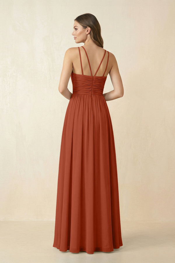 Halter Pleated A - Line Chiffon Bridesmaid Dress in Spice - SHE IS ME Bridesmaid Dresses