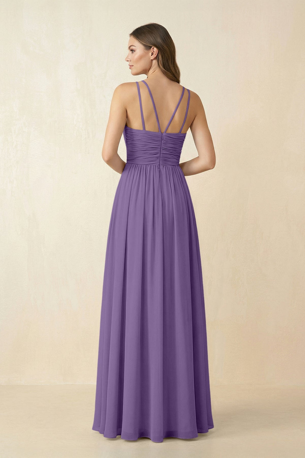 Halter Pleated A - Line Chiffon Bridesmaid Dress in Tahiti - SHE IS ME Bridesmaid Dresses