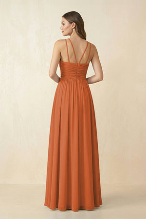 Halter Pleated A - Line Chiffon Bridesmaid Dress in Terracotta - SHE IS ME Bridesmaid Dresses