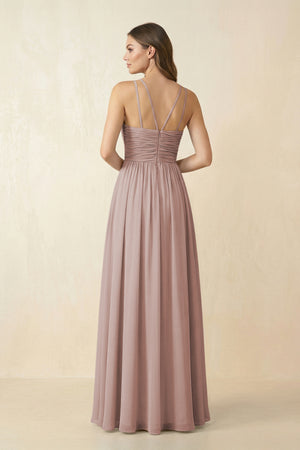 Halter Pleated A-Line Chiffon Bridesmaid Dress in Toffee (2) | KISSBRIDAL
