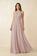 Halter Pleated A - Line Chiffon Bridesmaid Dress in Toffee - SHE IS ME Bridesmaid Dresses