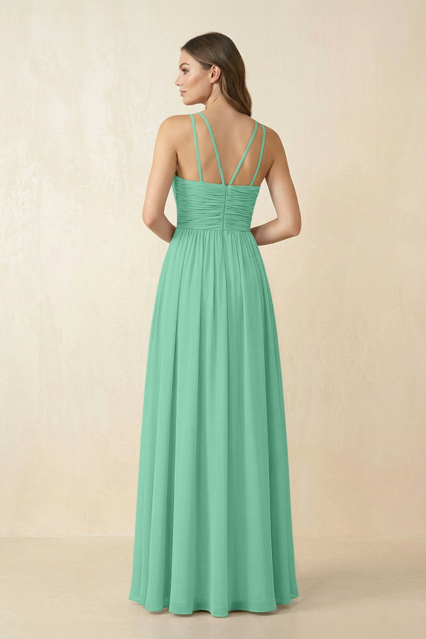 Halter Pleated A - Line Chiffon Bridesmaid Dress in Turquoise - SHE IS ME Bridesmaid Dresses