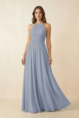 Halter Pleated A - Line Chiffon Bridesmaid Dress in Twilight - KISS BRIDAL Bridesmaid Dresses