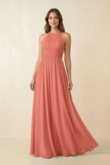 Halter Pleated A - Line Chiffon Bridesmaid Dress in Wild Rose - KISS BRIDAL Bridesmaid Dresses