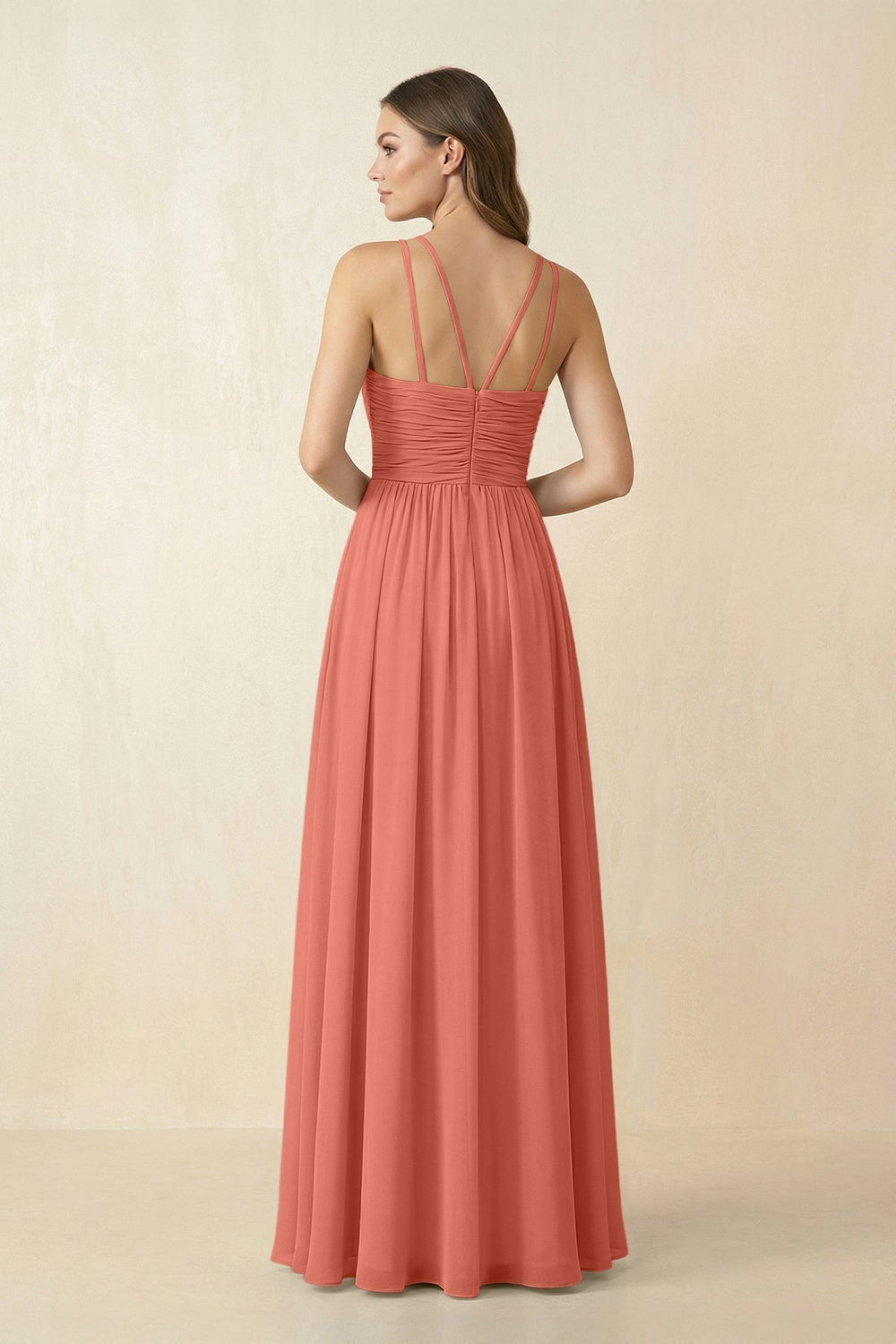 Halter Pleated A - Line Chiffon Bridesmaid Dress in Wild Rose - SHE IS ME Bridesmaid Dresses
