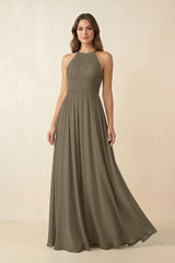 Halter Pleated A - Line Chiffon Bridesmaid Dress in Willow Green - KISS BRIDAL Bridesmaid Dresses