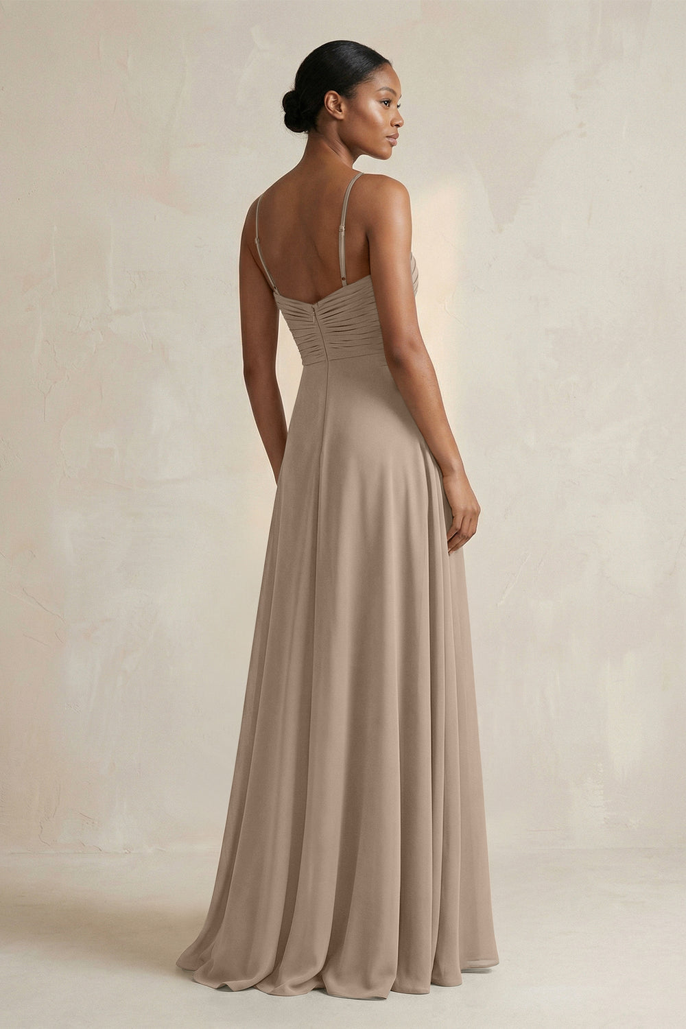 Halter Pleated Chiffon A-Line Bridesmaid Dress in Almond