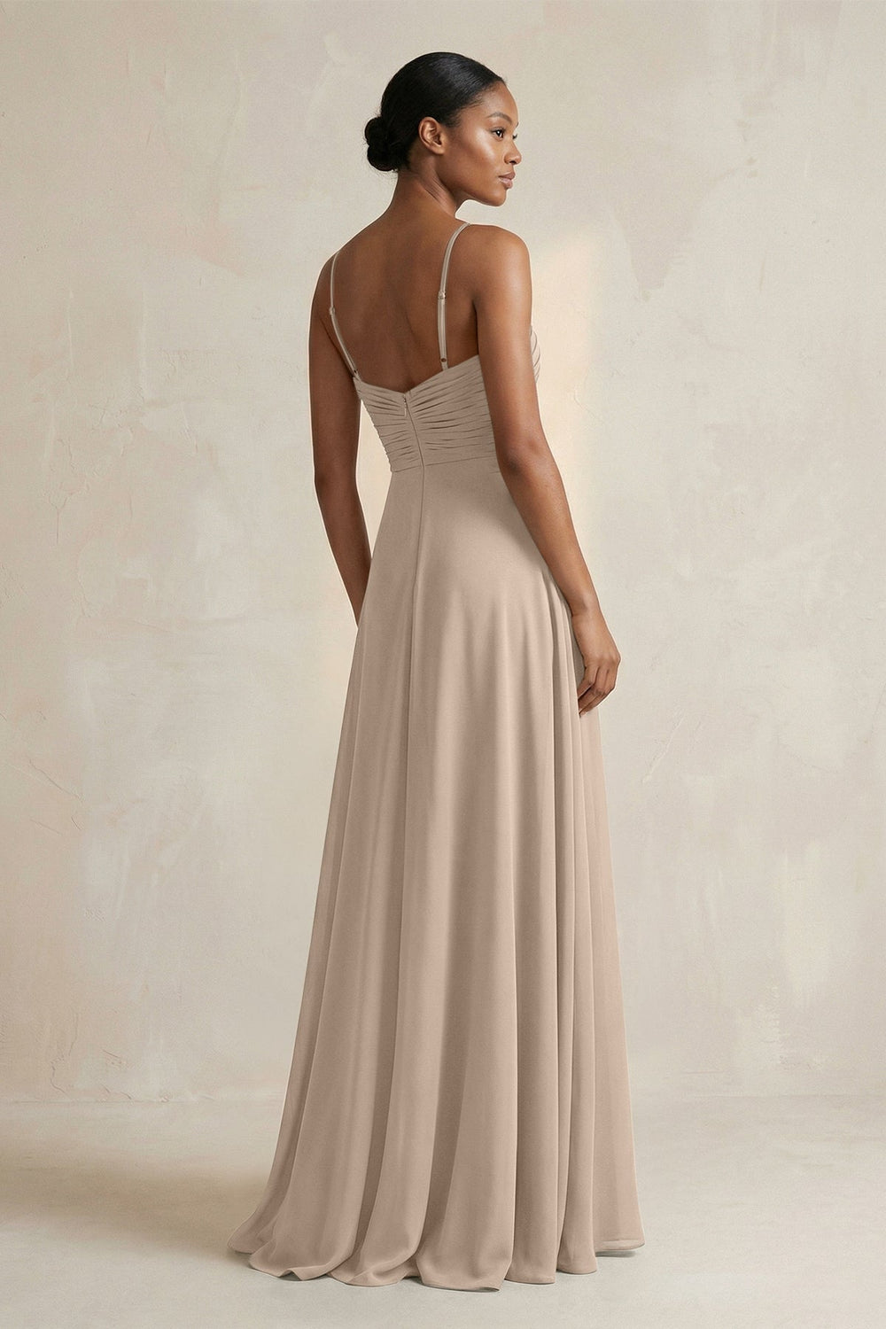 Halter Pleated Chiffon A - Line Bridesmaid Dress in Almond - KISS BRIDAL Bridesmaid Dresses