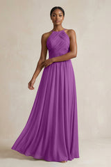 Halter Pleated Chiffon A - Line Bridesmaid Dress in Amethyst - KISS BRIDAL Bridesmaid Dresses