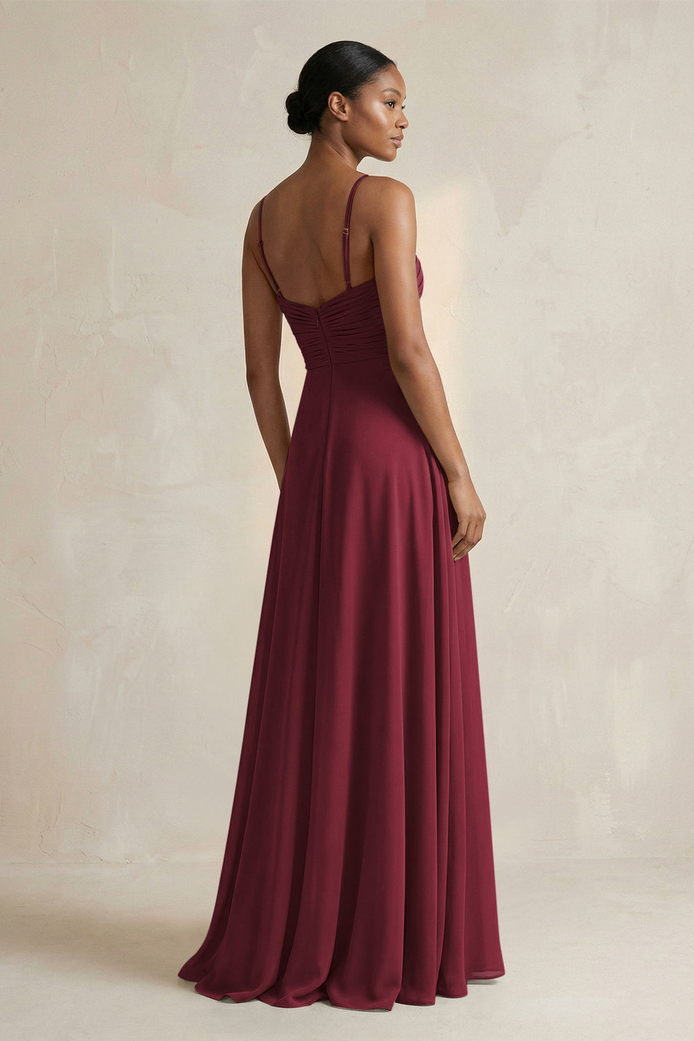 Halter Pleated Chiffon A-Line Bridesmaid Dress in Berry