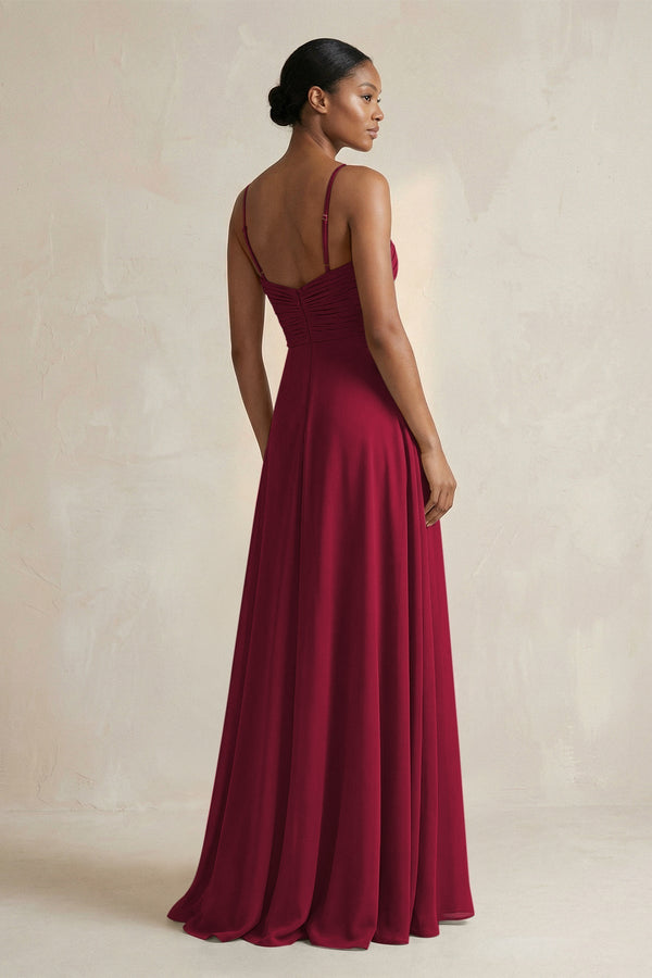 Halter Pleated Chiffon A - Line Bridesmaid Dress in Berry - SHE IS ME Bridesmaid Dresses