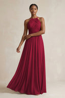 Halter Pleated Chiffon A - Line Bridesmaid Dress in Berry - SHE IS ME Bridesmaid Dresses