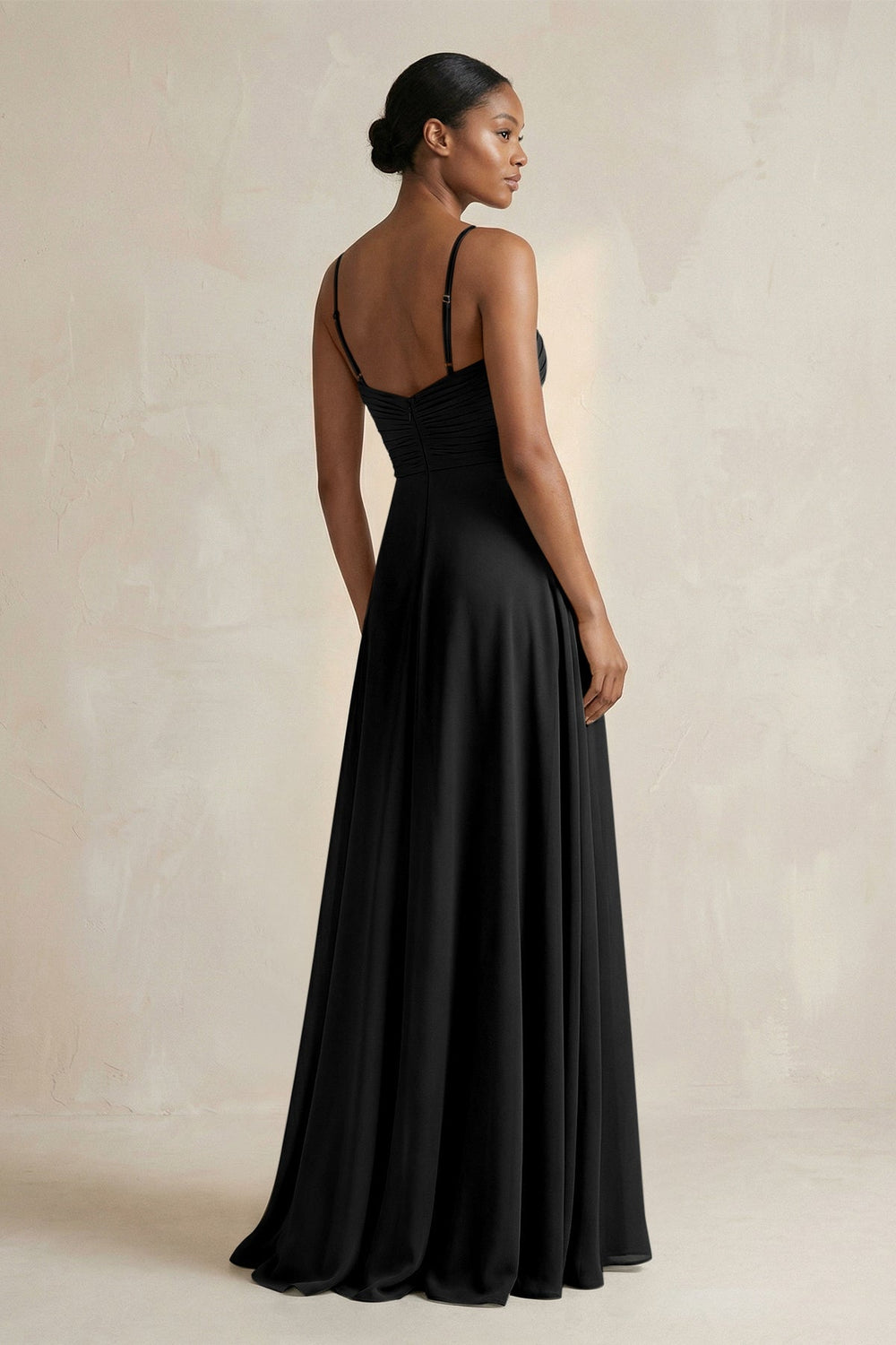 Halter Pleated Chiffon A - Line Bridesmaid Dress in Black - KISS BRIDAL Bridesmaid Dresses