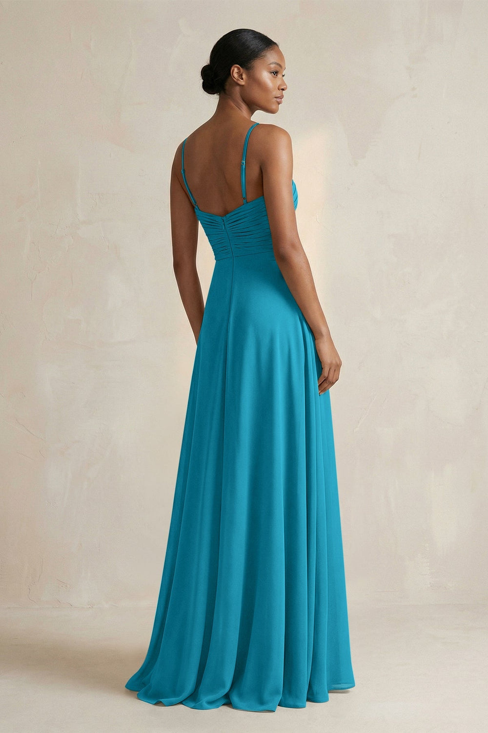 Halter Pleated Chiffon A - Line Bridesmaid Dress in Blue Jay - KISS BRIDAL Bridesmaid Dresses