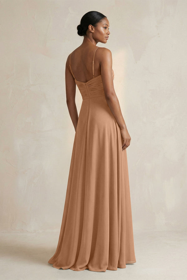 Halter Pleated Chiffon A - Line Bridesmaid Dress in Bronzer - KISS BRIDAL Bridesmaid Dresses