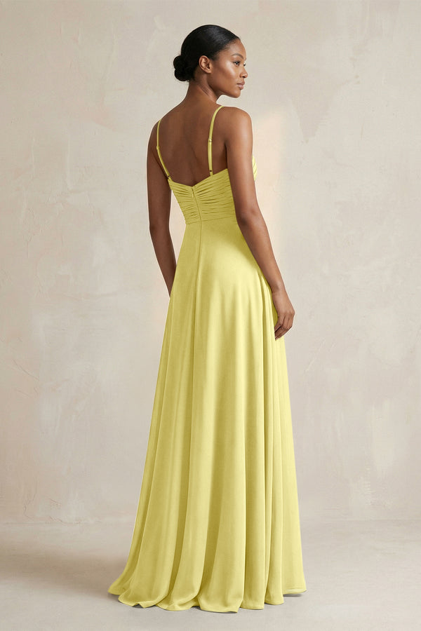 Halter Pleated Chiffon A - Line Bridesmaid Dress in Buttercup - SHE IS ME Bridesmaid Dresses