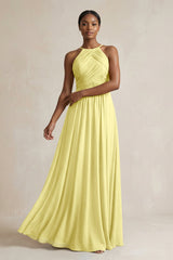 Halter Pleated Chiffon A - Line Bridesmaid Dress in Buttercup - KISS BRIDAL Bridesmaid Dresses