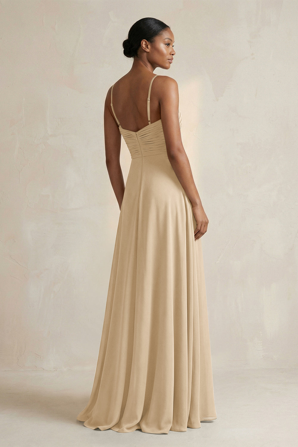 Halter Pleated Chiffon A-Line Bridesmaid Dress in Champagne