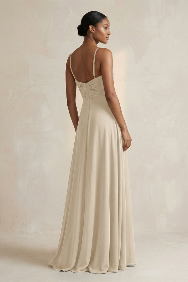 Halter Pleated Chiffon A - Line Bridesmaid Dress in Champagne - SHE IS ME Bridesmaid Dresses