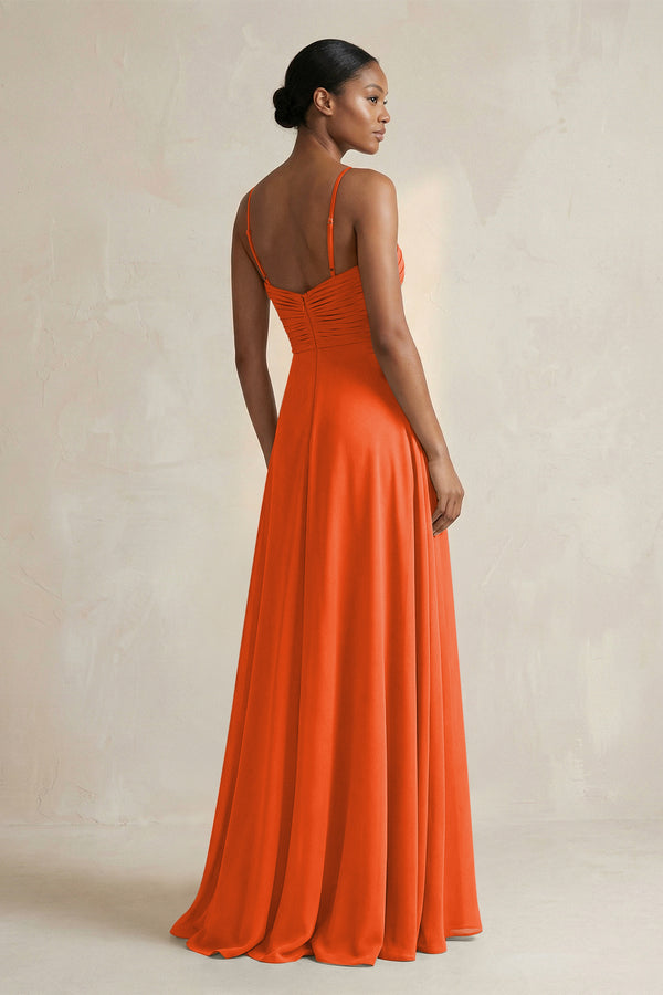 Halter Pleated Chiffon A-Line Bridesmaid Dress in Cinnamon (2) | KISSBRIDAL