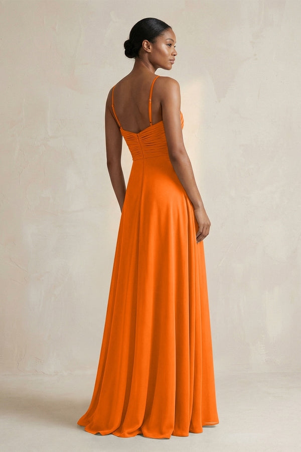 Halter Pleated Chiffon A - Line Bridesmaid Dress in Cinnamon - SHE IS ME Bridesmaid Dresses