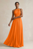 Halter Pleated Chiffon A - Line Bridesmaid Dress in Cinnamon - SHE IS ME Bridesmaid Dresses