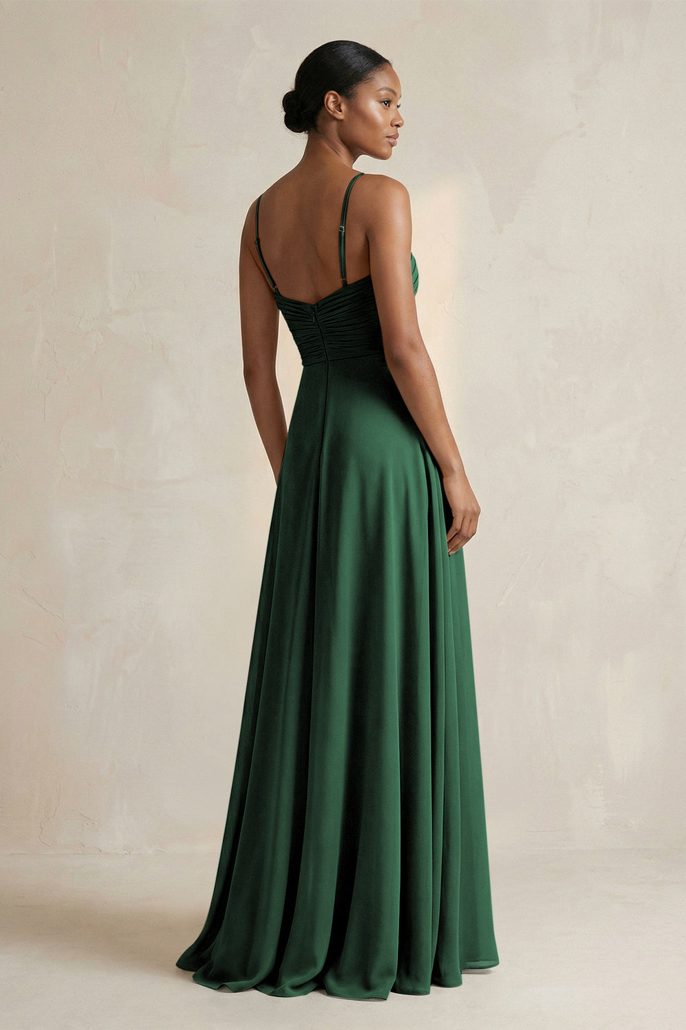 Halter Pleated Chiffon A-Line Bridesmaid Dress in Dark Green