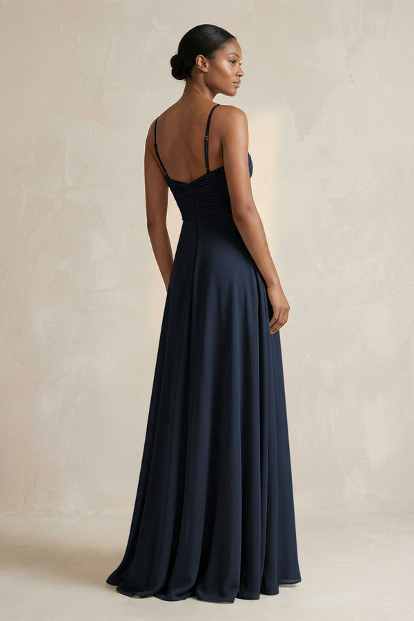 Halter Pleated Chiffon A - Line Bridesmaid Dress in Dark Navy - KISS BRIDAL Bridesmaid Dresses