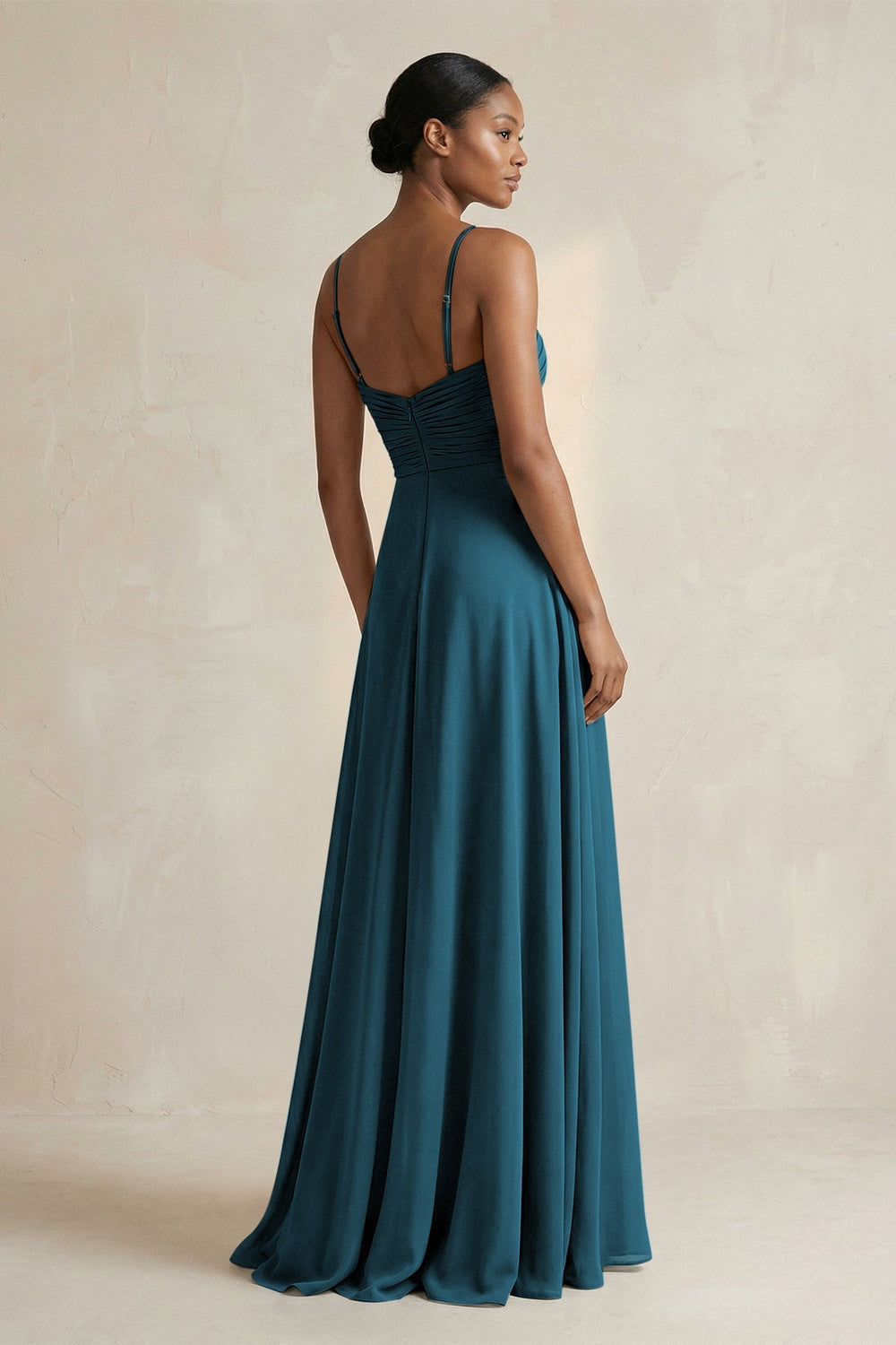 Halter Pleated Chiffon A - Line Bridesmaid Dress in Dark Teal - KISS BRIDAL Bridesmaid Dresses