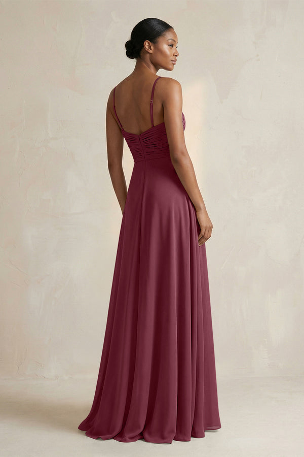 Halter Pleated Chiffon A-Line Bridesmaid Dress in Desert Rose (2) | KISSBRIDAL