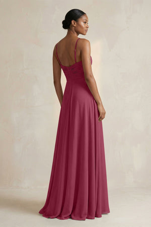 Halter Pleated Chiffon A - Line Bridesmaid Dress in Desert Rose - KISS BRIDAL Bridesmaid Dresses