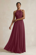 Halter Pleated Chiffon A-Line Bridesmaid Dress in Desert Rose | KISSBRIDAL