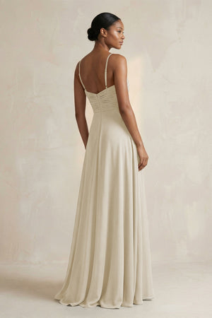 Halter Pleated Chiffon A - Line Bridesmaid Dress in Dove Gray - KISS BRIDAL Bridesmaid Dresses