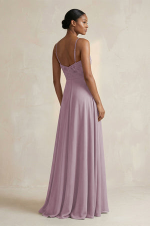 Halter Pleated Chiffon A - Line Bridesmaid Dress in Dusk - SHE IS ME Bridesmaid Dresses