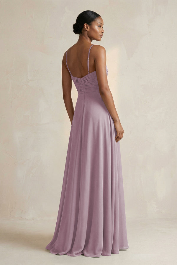 Halter Pleated Chiffon A - Line Bridesmaid Dress in Dusk - SHE IS ME Bridesmaid Dresses