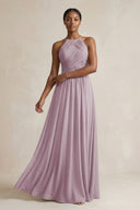 Halter Pleated Chiffon A - Line Bridesmaid Dress in Dusk - SHE IS ME Bridesmaid Dresses