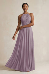 Halter Pleated Chiffon A-Line Bridesmaid Dress in Dusk | KISSBRIDAL