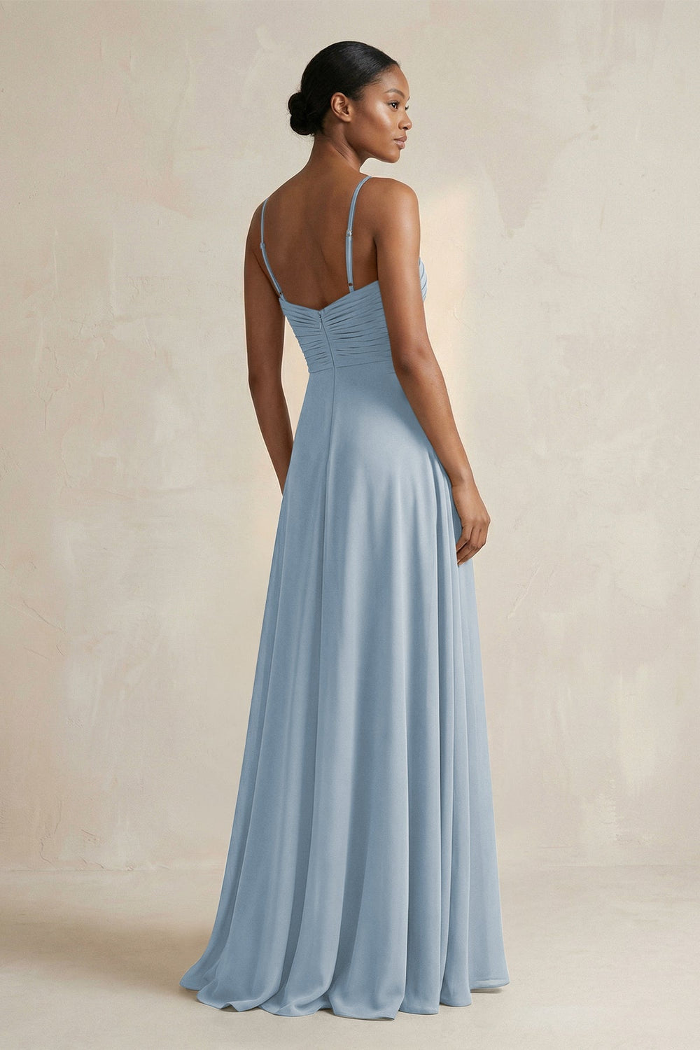 Halter Pleated Chiffon A - Line Bridesmaid Dress in Dusty Blue - KISS BRIDAL Bridesmaid Dresses