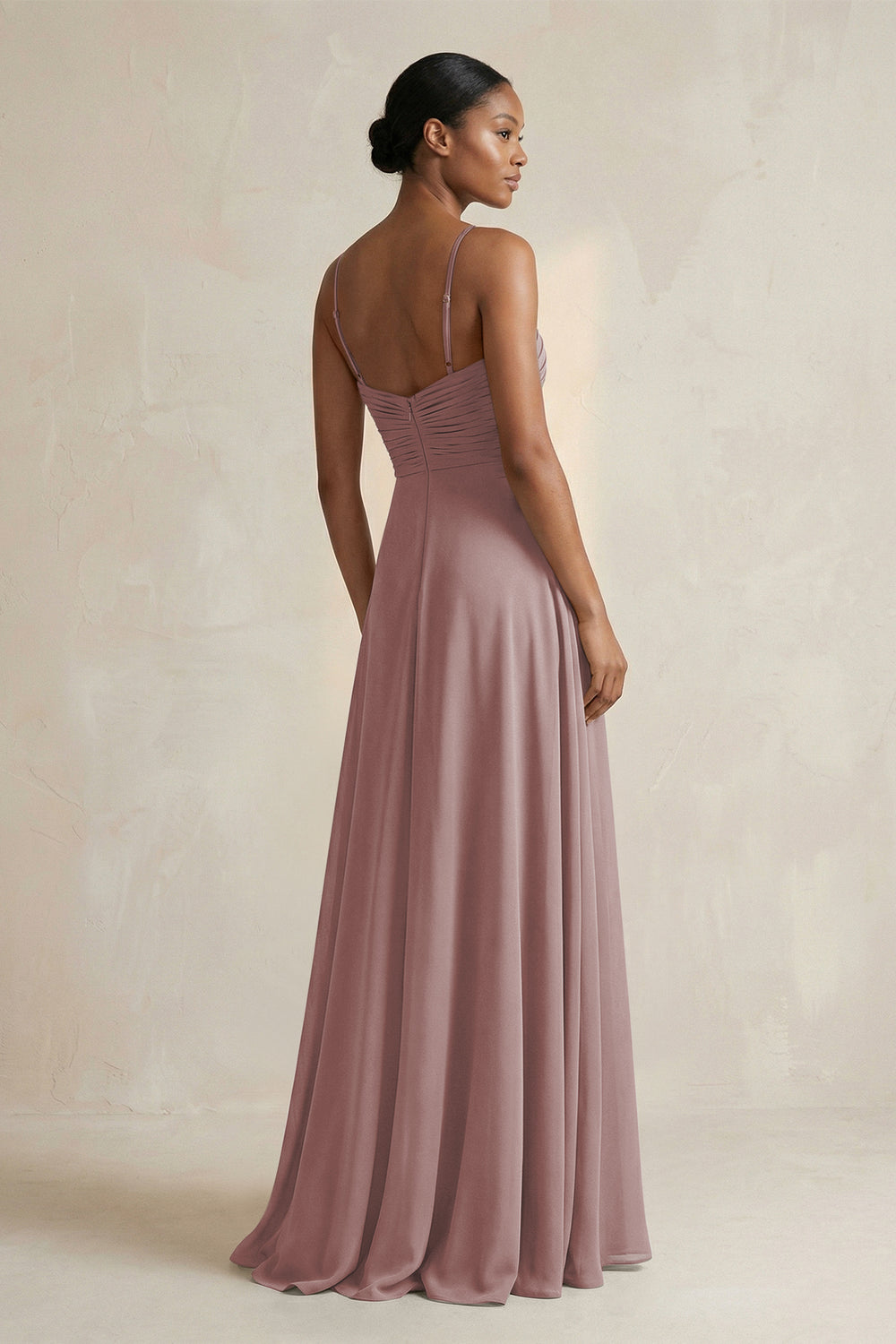 Halter Pleated Chiffon A-Line Bridesmaid Dress in Dusty Rose